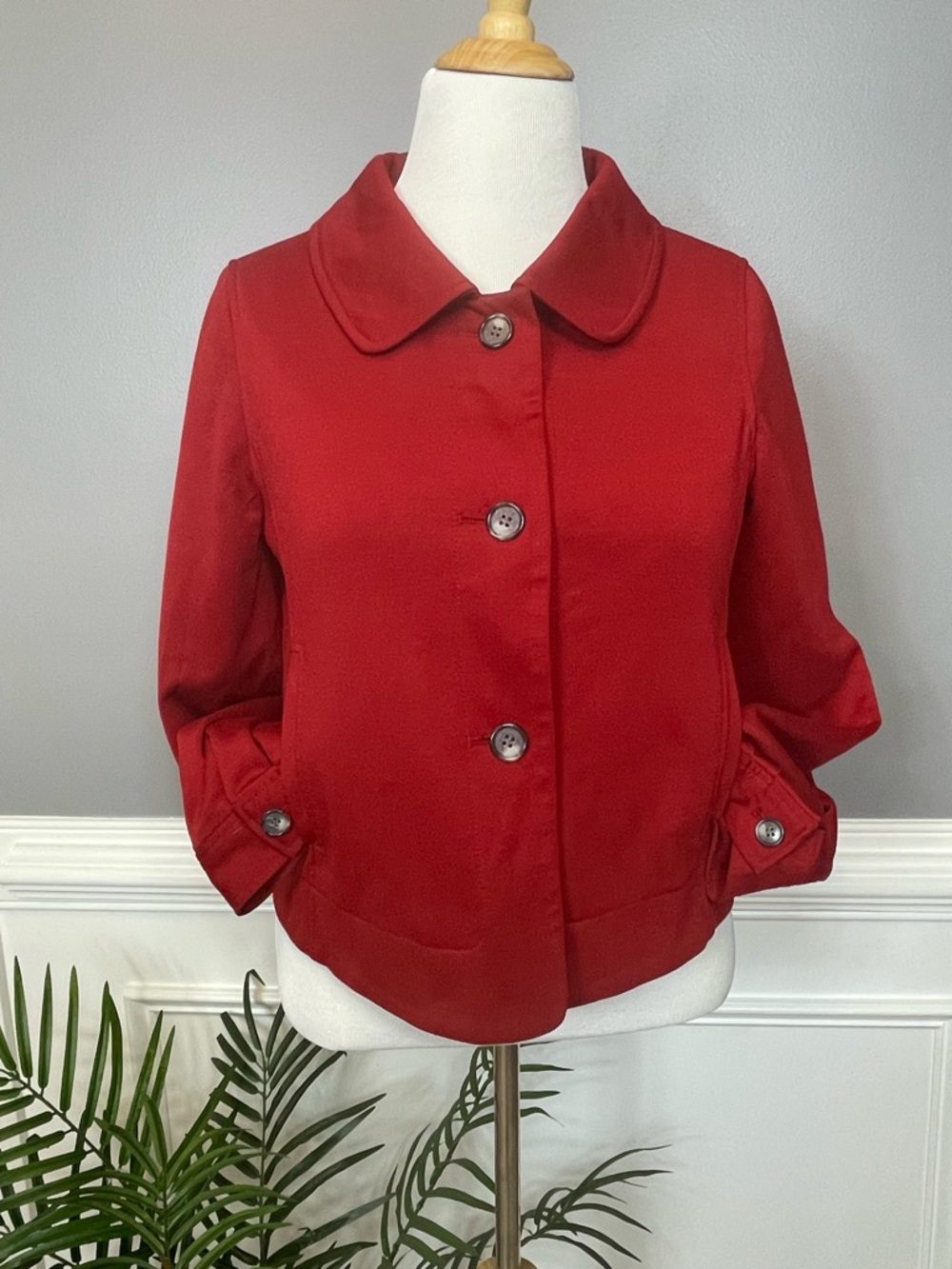 Ann Taylor Red Rounded-Collar Button Jacket